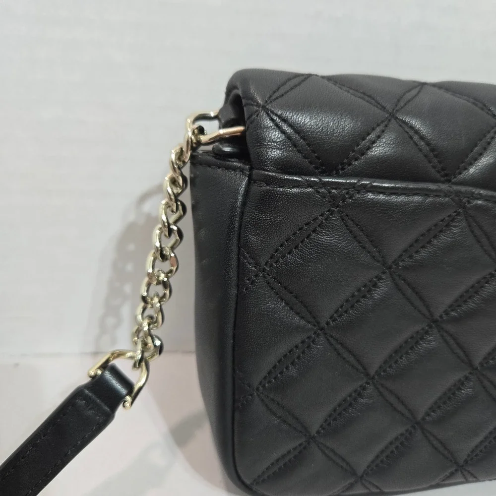 Kate Spade Natalia Crossbody Bag Small Black Quilted Leather Gold Turn-Lock 1418